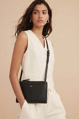 DKNY Black Saffiano Leather Crossbody Bag with Interior Card Slots